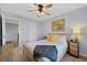 Bedroom with a ceiling fan, window, neutral walls and carpet, and closet at 6489 Little Harbor Ct, Las Vegas, NV 89141