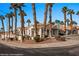 Beautiful desert community homes with lush palm trees for shade and desert landscaping at 701 Aztec Cir, Mesquite, NV 89027