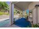 Cozy covered patio with seating area overlooking a sparkling pool and landscaped yard at 10448 Niagara Falls Ln, Las Vegas, NV 89144