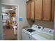 Convenient laundry room with storage cabinets and washer/dryer, leading to garage at 2601 Centaurus St, Henderson, NV 89044