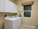 Bright laundry room with ample storage cabinets, washer and dryer with a window at 2764 Leys Burnett Ave, Henderson, NV 89044