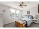 Bedroom showcasing two large windows, neutral paint, and ceiling fan at 452 Triple Falls St, Indian Springs, NV 89018