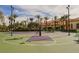 Full-size basketball court with professional lighting and palm tree landscaping near the home's exterior at 8280 Via Olivero Ave, Las Vegas, NV 89117