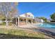 Backyard featuring swimming pool, hot tub, covered patio, lush lawn, and mature trees perfect for outdoor entertaining at 9435 Westwind Rd, Las Vegas, NV 89139