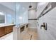 Modern shower with a glass partition, dual shower heads, and a built-in bench at 2239 Discovery Lake Ct, Henderson, NV 89044