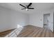 Bedroom with hardwood floors and a ceiling fan at 519 Cayuga Ct, Boulder City, NV 89005