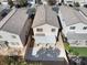 Aerial view of a home's backyard, featuring patio with cover and landscaped surroundings at 10651 Streamside Ave, Las Vegas, NV 89129