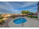 Backyard view of a small inground pool surrounded by palm trees and desert landscaping at 2820 Thunder Bay Ave, Henderson, NV 89052