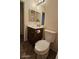 Cozy bathroom featuring a vanity, mirror, and toilet in a compact space at 4928 Indigo Gorge Ave, Las Vegas, NV 89131