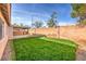A spacious backyard with lush lawn, a covered patio for relaxation, and privacy-enhancing block wall at 7021 Feather Pine St, Las Vegas, NV 89131