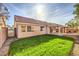 Backyard showcasing a well-manicured lawn, covered patio, and block wall, perfect for outdoor living at 7021 Feather Pine St, Las Vegas, NV 89131