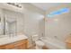 Modern bathroom featuring a shower-tub combination and ample storage at 7771 Pleasant Slopes Ct, Las Vegas, NV 89131