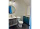 Charming powder room with modern vanity, gold mirror, and stylish fixtures at 1705 Pink Cliff Ct, Las Vegas, NV 89128