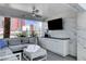 Outdoor patio featuring a couch, tv and minibar with marble accents at 2700 Las Vegas Blvd # 4109, Las Vegas, NV 89109