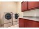 Convenient laundry room with modern washer and dryer units and ample cabinet space at 4245 N Campbell Rd, Las Vegas, NV 89129