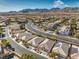 A high-definition aerial of the community with desert valley and mountain views beyond at 7735 Sugarloaf Peak St, Las Vegas, NV 89166