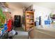 Organized garage featuring epoxy flooring, shelving, and storage solutions at 2720 Spalding Dr, Las Vegas, NV 89134