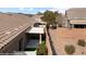 An elevated shot of the backyard of the home with a patio cover at 344 Tuscany Cir, Mesquite, NV 89027