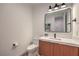 Modern powder room with sleek vanity, new fixtures, and contemporary design at 3731 Caesars Cir, Las Vegas, NV 89120