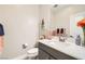 Powder room with modern vanity, neutral colors, and stylish fixtures at 9765 Skye Star Ave, Las Vegas, NV 89166
