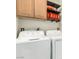 Laundry room featuring a side-by-side washer and dryer with storage shelves at 3051 S Rainbow Ave, Pahrump, NV 89048