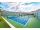 Community pickleball court with vibrant blue surface, green border, and mountain views at 10057 Regency Canyon Way, Las Vegas, NV 89148