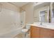 Clean bathroom with shower-tub combo, toilet, and vanity with sink at 11147 Verismo St, Las Vegas, NV 89141