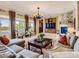Cozy living room featuring a stone fireplace, large windows, and comfortable seating for relaxing and entertaining guests at 2038 Cherry Creek Cir, Las Vegas, NV 89135