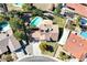 Aerial view of a home with a backyard pool, mature landscaping, and a private backyard at 3431 Iberia St, Las Vegas, NV 89146