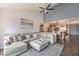 Open-concept living room with vaulted ceilings and views into the kitchen at 2579 La Fortuna Ave, Las Vegas, NV 89121