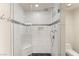 Modern shower with sleek fixtures, and mosaic stone tile floor at 4525 Dean Martin Dr # 2800, Las Vegas, NV 89103