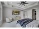 This primary bedroom features a ceiling fan, a wall mounted TV, and a doorway leading to an ensuite bathroom at 9101 Alta Dr # 11, Las Vegas, NV 89145