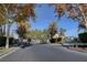 Gated community entrance with lush landscaping, mature trees, and decorative holiday wreaths at 2517 New Salem Ave, Henderson, NV 89052