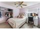 Bedroom with closet and vanity featuring illuminated mirror and ceiling fan at 6224 Mandarin Dr, Las Vegas, NV 89108