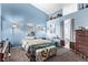 Bright bedroom with high ceilings, blue accent wall, and natural light at 8233 Valley Stream Ave, Las Vegas, NV 89131