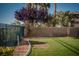 A well-maintained backyard with green grass, mature trees, and secure fencing at 1219 Diamond Valley St, Henderson, NV 89052
