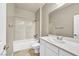 Bathroom features a shower over tub and single sink vanity at 2119 Lewiston Pl, Henderson, NV 89044