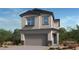 Charming two-story home with neutral stucco, a two-car garage, and a dark tile roof at 637 N Water St, Henderson, NV 89015