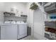 Functional laundry room with modern appliances and organized shelving units for storage at 794 Sunny Sagebrush St, Henderson, NV 89011