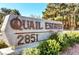 Attractive entrance sign for Quail Estates West community, featuring desert landscaping at 2851 S Valley View Blvd # 1098, Las Vegas, NV 89102