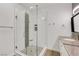 Modern bathroom showcasing a glass shower with stone tile and sleek fixtures at 108 Lemon Glaze St # 202, Las Vegas, NV 89145