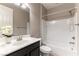 This bathroom features a single sink vanity with a tub and shower combo at 5646 Sophie Belle Ave, Las Vegas, NV 89131