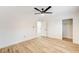 Bedroom showcasing flooring, ceiling fan, and neutral walls at 2851 S Valley View Blvd # 1079, Las Vegas, NV 89102