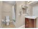 Bathroom with vanity, sink, mirror, and shower with curtain at 4861 S Torrey Pines Dr # 201, Las Vegas, NV 89103