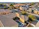 Aerial view of a home with a private pool, patio, and well-maintained backyard in a suburban neighborhood at 7331 Abundant Harvest Ave, Las Vegas, NV 89131