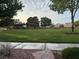 A grassy park with mature trees, a covered picnic area, and walking paths on a sunny day at 6165 Highland Gardens Dr, North Las Vegas, NV 89031