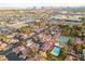 Residential area with red tile roofs, a pool and basketball court, and a city skyline at 726 Sea Pines Ln, Las Vegas, NV 89107