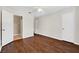 A bedroom features wood-look floors, ceiling fan, and closet at 2200 S Fort Apache Rd # 2175, Las Vegas, NV 89117