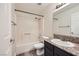 Well-lit bathroom featuring a shower-tub combo and a vanity with granite countertops at 5162 S Jones Blvd # 108, Las Vegas, NV 89118