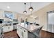 Contemporary kitchen featuring stainless steel appliances, pendant lights, and an island with bar stool seating at 585 Jackson Dr, Henderson, NV 89014